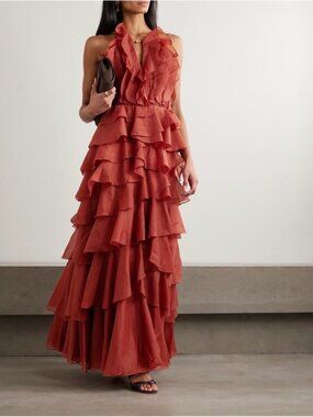 Aje Cleo bead-embellished ruffled tiered organza gown US 12 / UK 16